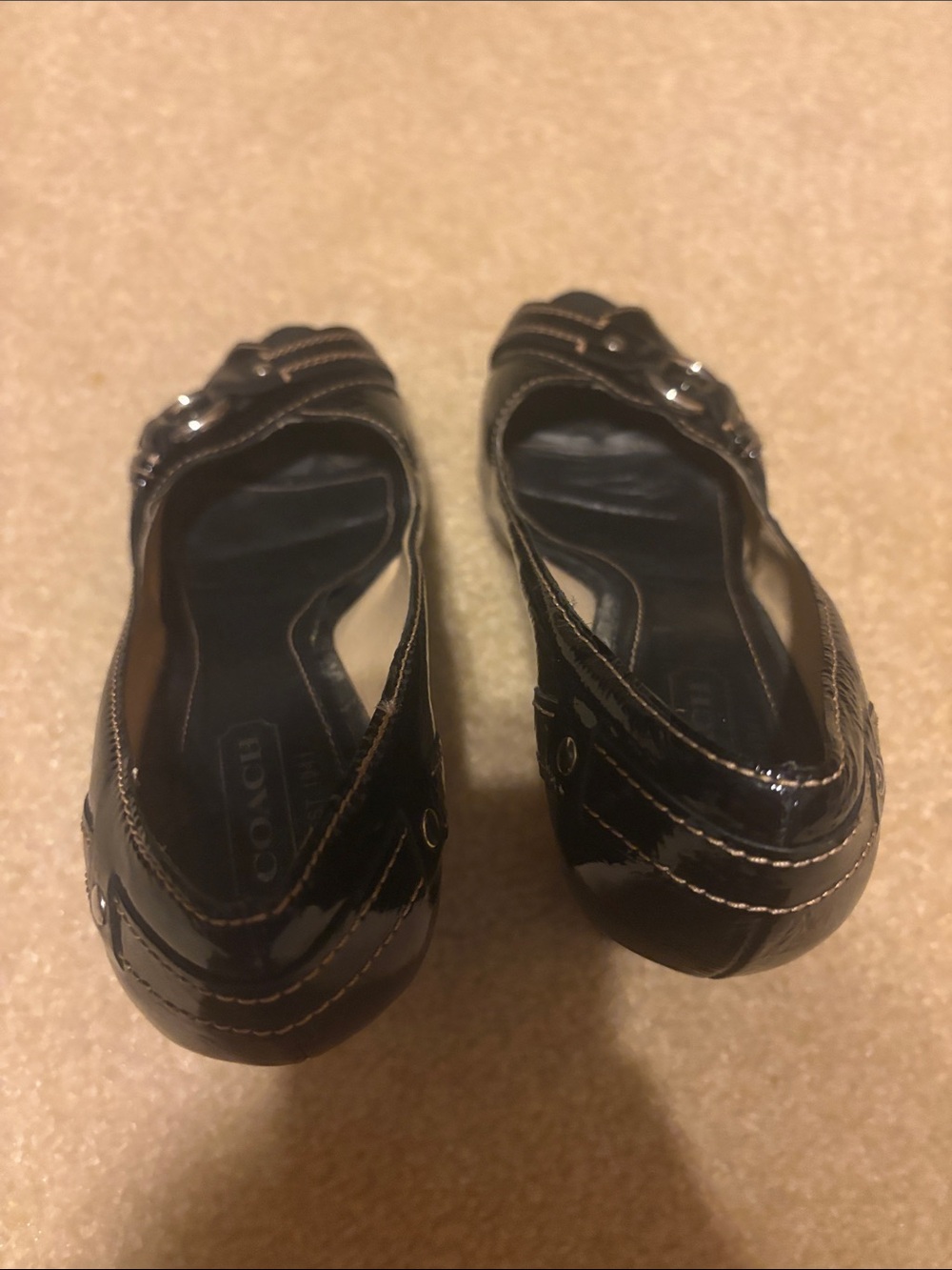 Coach Black Patent Leather Ballet Flats with Silver Buckle